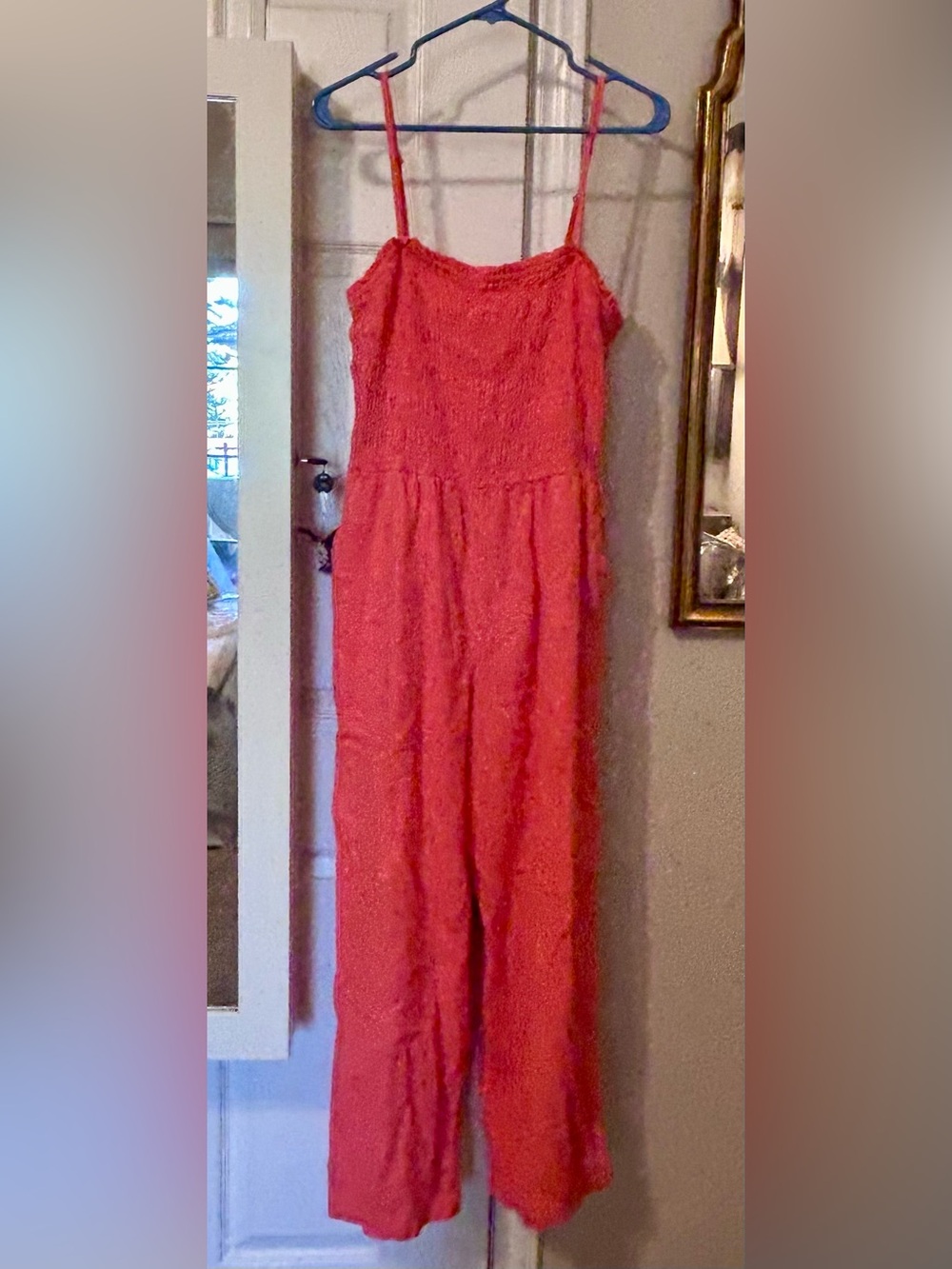 Universal Thread Coral Pink Cropped Wide-Leg Jumpsuit Linen Blend with pockets!